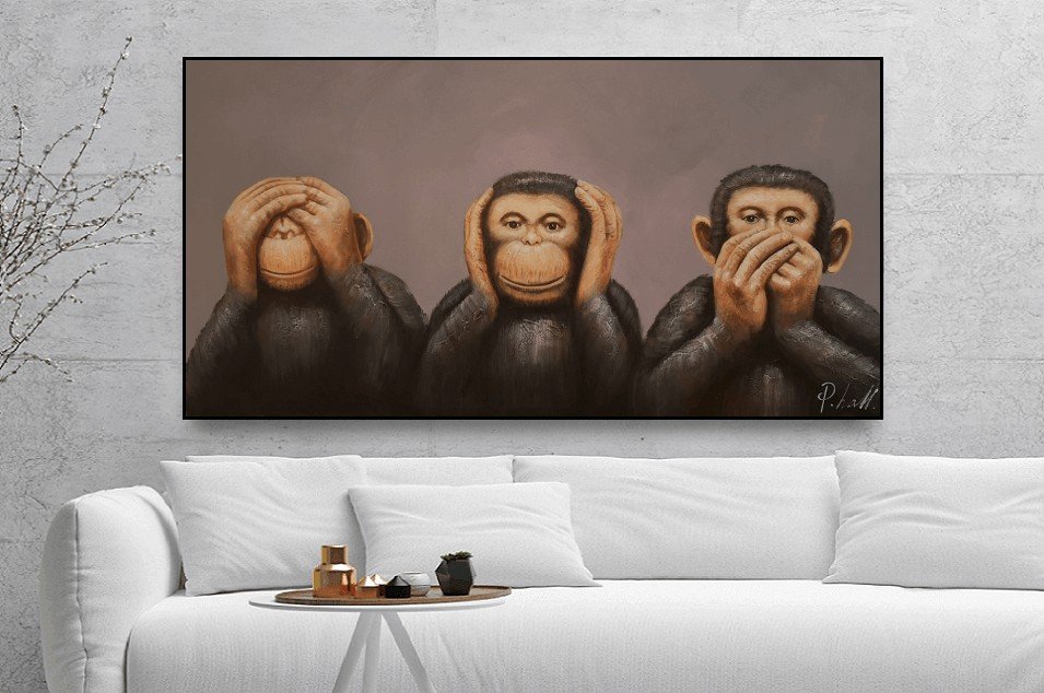 Maleri -  Chimpanzee: No See, No Hear, No Speak
